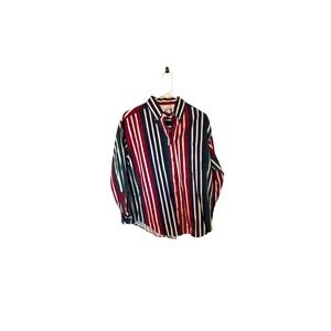 Copper Key Mens Striped Button Down Shirt Red Navy Blue Green Cotton Medium